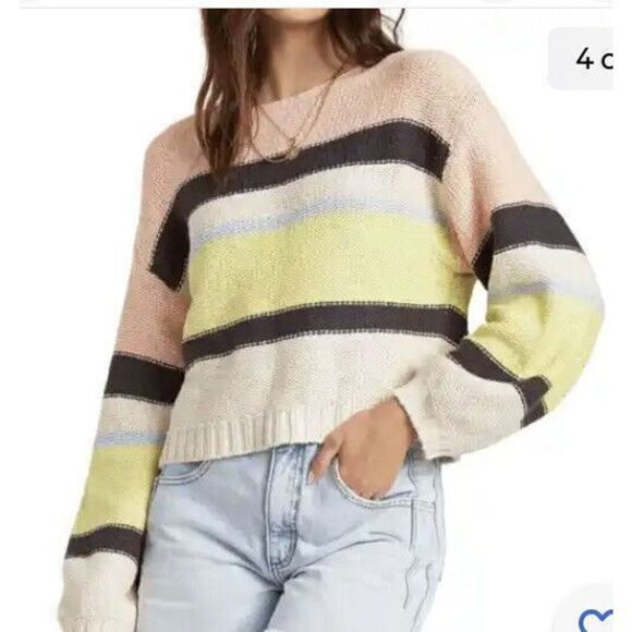 Billabong Sweater Striped Slouchy Fit Cotton Pullover Women M Long Sleeve - Picture 11 of 13